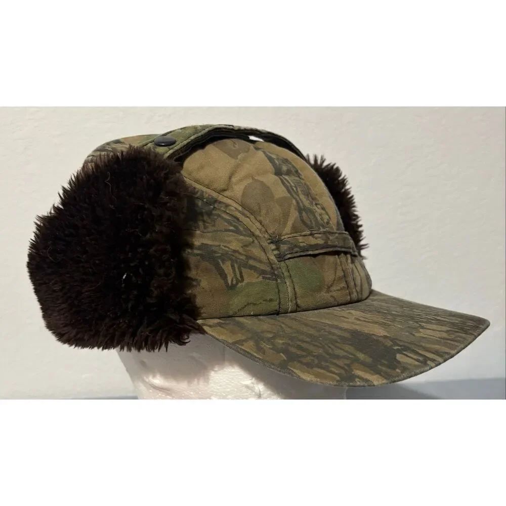Vintage Winchester Dark Camo Faux Fur Trapper Hat With Ear Flaps